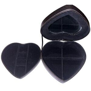 Heart-Shaped Black Faux Leather Jewelry Box With Velvet Interior & Mirror